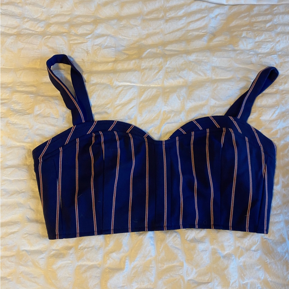 Urban Outfitters Navy Pinstripe Crop Bralette - L